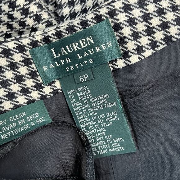Vintage Ralph Lauren Skirt sz 6 Pet Black Ivory Hounds Tooth Wool Straight Knee - Picture 8 of 8